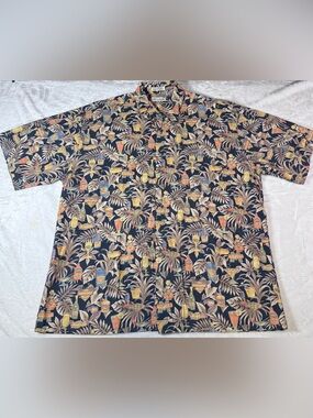 Vintage Pierre Cardin XL Hawaiian Beer Whiskey Cocktail Tiki Aloha Shirt